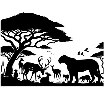 Savanna animals silhouettes