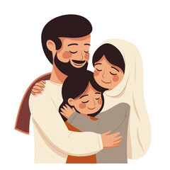 Obraz premium parents and child moslem hug each other
