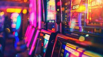 slot machines in casino - obrazy, fototapety, plakaty