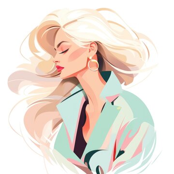 Glamour beautiful woman with long blond hair in sunglasses. Modern flat illustration on white background