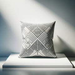A minimalist styled sleeping pillow with a geometric patterned cover 