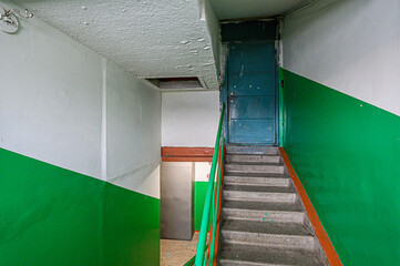 interior public place, house entrance. doors, walls, corridors staircase stairs, steps