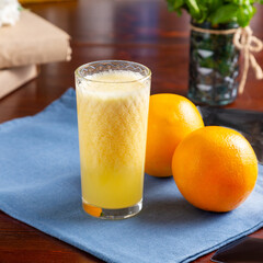 Fresh orange juice on the table, cafe, lunch