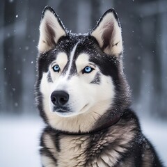 Obraz premium portrait of husky dogs on snow in winter