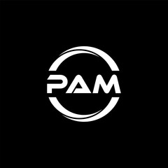 PAM letter logo design with black background in illustrator, cube logo, vector logo, modern alphabet font overlap style. calligraphy designs for logo, Poster, Invitation, etc.