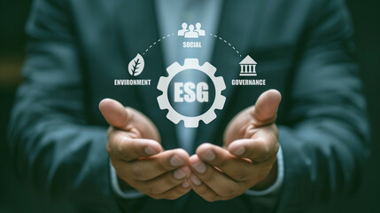 Business Executive Presenting ESG Principles.