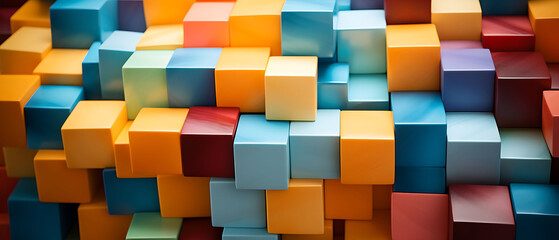 Colorful Wooden Blocks Aligned. Playful Background with Vibrant Wood Tones