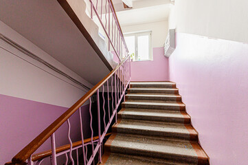 interior public place, house entrance. doors, walls, corridors staircase stairs, steps