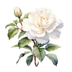 Bush rose flower watercolor illustration. Floral blooming blossom painting on white background