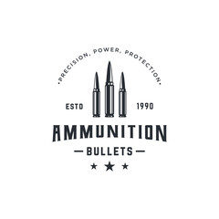 Bullet ammunition logo template design with vintage style.