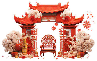 Time-Honored Festivities: Traditional Chinese New Year Celebrations Isolated on Transparent Background PNG.