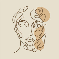 Young woman abstract face one line art illustration