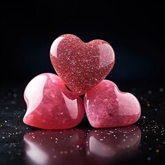 Obraz premium Three Pink Hearts Stacked Together