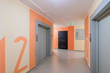 interior public place, house entrance. doors, walls, corridors staircase