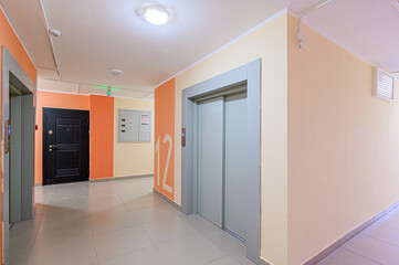interior public place, house entrance. doors, walls, corridors staircase