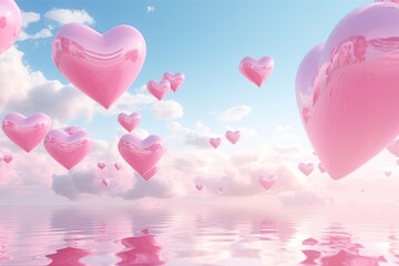 valentine's day in 3D rendered flat backgrounds with pink hearts float in the sky, 32k uhd, high quality photo, stock photo style --ar 3:2 --v 5.2 Job ID: 72d43768-e1b5-43bd-b3ec-5a91d4fc8539