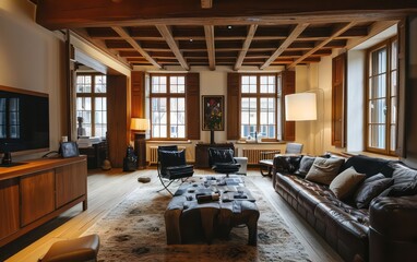 Apartments and houses that have been beautifully restored. These interiors often showcase original architectural features like exposed beams, wooden floors, and ornate detailing.