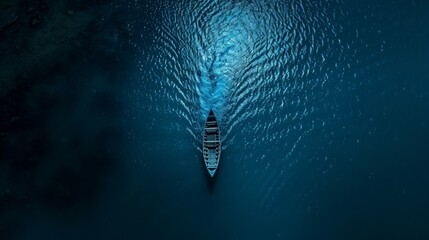 Boat surfing alone at middle of the sea or ocean - obrazy, fototapety, plakaty