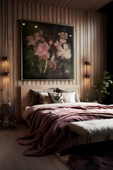 master bedroom moody and dreamy bedroom Showcasing Art on Wood Paneling: Gallery Walls, Large Textiles, and Unique Pieces for Unforgettable Visual Impact