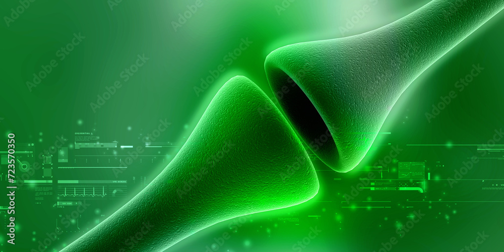 Wall mural synapse and neuron cells sending electrical chemical signals. 3d rendering