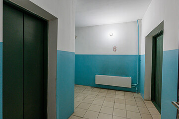 interior public place, house entrance. doors, walls, corridors staircase
