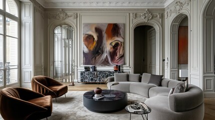 Minimal living room with modern wall art.