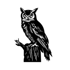 Owl On A Stump Logo Monochrome Design Style