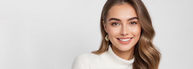 Beautiful a good woman nice fashion half body eye contact and space for design