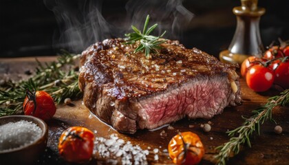 Generated image  product shot of a juicy steak , artisan, rustic, food photography, delicious, close up shot