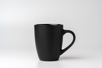 Black coffee mug mock up on white background copy space