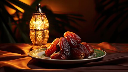 Ripe Dates on a Green Plate - A Delicious and Healthy Treat