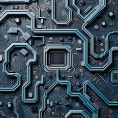 Digital motherboard and circuit design, computer hardware and engineering concept, abstract blue background in technology