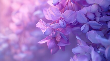 Macro capture showcasing the peaceful rhythms of wisteria blossoms in graceful movement.