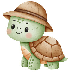 Adorable Watercolor Turtle with Hat Illustration