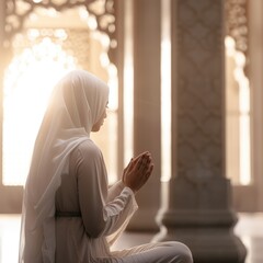 Muslim woman prays in a majestic mosque