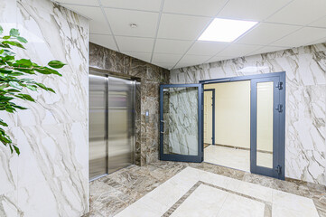 interior public place, house entrance. doors, walls, corridors staircase