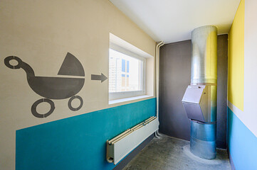 interior public place, house entrance. doors, walls, corridors staircase