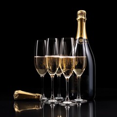 Exquisite Champagne Glasses Stemware Set on Mirrored Tabletop