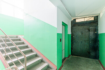 interior public place, house entrance. doors, walls, corridors staircase stairs, steps