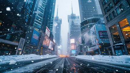 Fototapeta na wymiar Snowfall in the City Streets