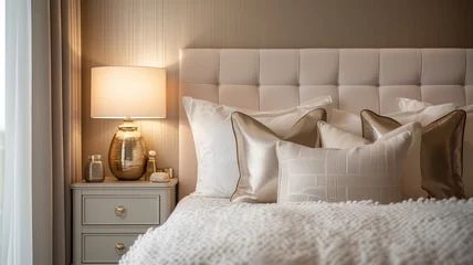 Fotobehang spacious and elegantly designed luxury bedroom with a large comfortable bed © Kamonwan