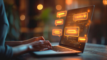 modern digital communication, with a person engaging in an interactive chat on their laptop