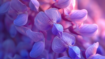 Macro perspective showcasing the elegant flow and calming rhythms of wisteria flowers.