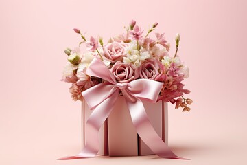 Gorgeous bouquet of white and pink flowers in a pink box