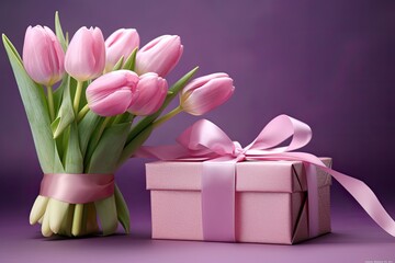 Fototapeta premium Pink Tulips in a Gift Box