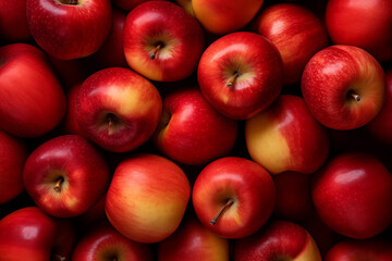 Red apple background. Fresh ripe organic fruit.