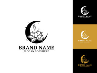 Hand Drawn Moon and Flower Logo Design