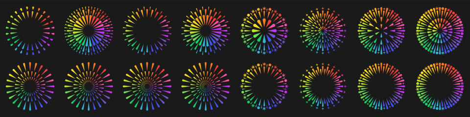 Set of creative fireworks explosion design vectors, ornament fireworks colorful design vector.