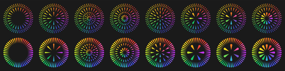 Set of creative fireworks explosion design vectors, ornament fireworks colorful design vector.