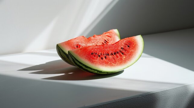 Fresh Watermelon Slices in Natural Light on a White Surface